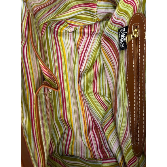 Floral Cork Cognac Brown Embossed Tooled Artisan LEATHER Hobo Bag Purse Tote - Picture 11 of 11